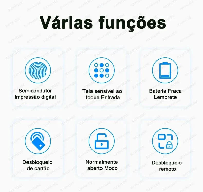 Do Brasil RAYKUBE Black K7 Pro+ Tuya Bluetooth Biometric Fingerprint Door Lock Smart Digital Lock Tuya App Unlock Keyless Lock