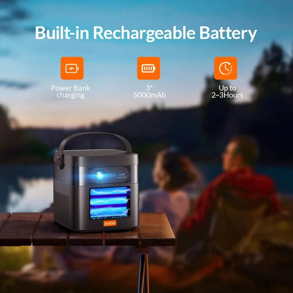 Vevshao V50 3D Tragbarer Mini-Beamer 4K HD LED WiFi 1080P Filme Video DLP Heimkino-Projektoren mit 15000mAh Akku