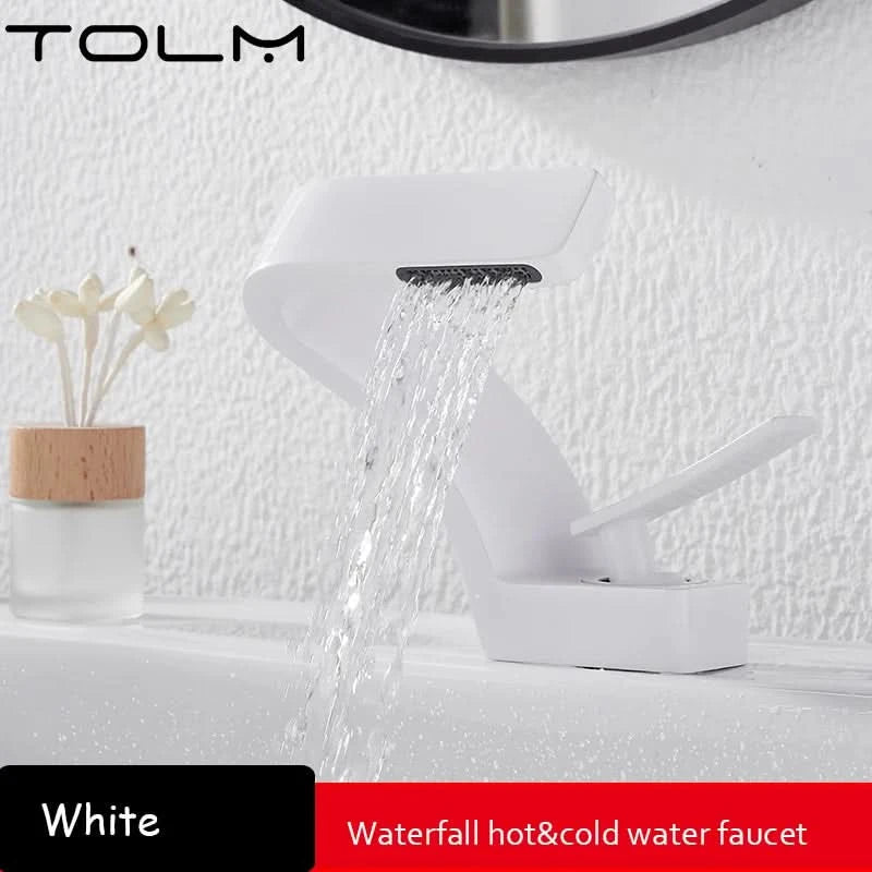 TOLM Messing Schwarz Gold Waschtischarmatur Badezimmer Waschbeckenarmaturen Warm Kalt Wasserhahn Mischer Deck Montiert Einhebel Loch Bad Küche