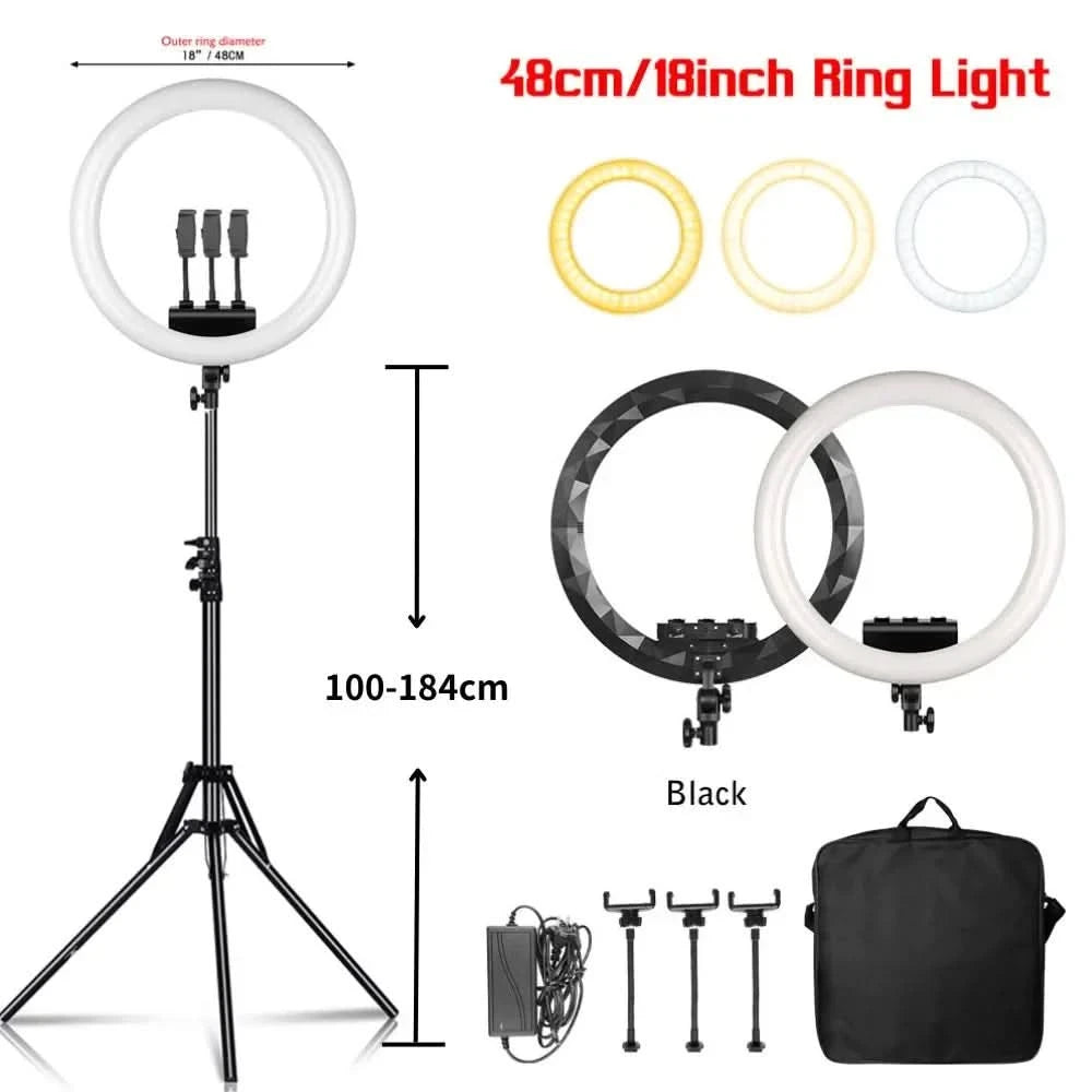 SH 45cm 18 Zoll Ringlicht mit Stativ USB-Lade-Selfie-LED-Lampe Dimmbares Fotolicht für Fotografie Studio