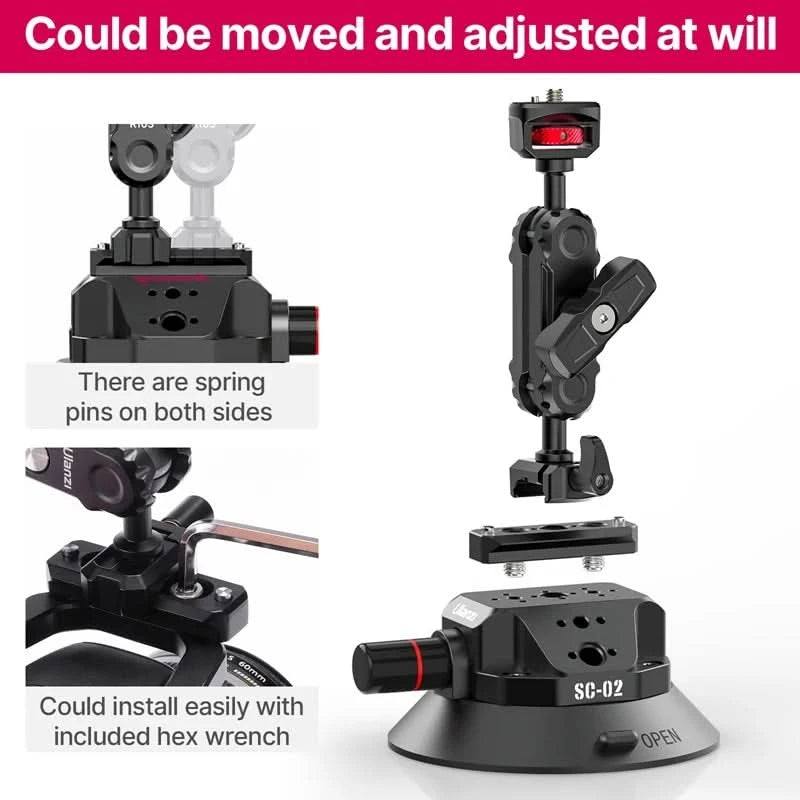 Ulanzi Auto-Handy-Action-Kamerahalter Handpumpe 360° Saugnapf verstellbar professionell für GoPro für Insta360 für DJI Action