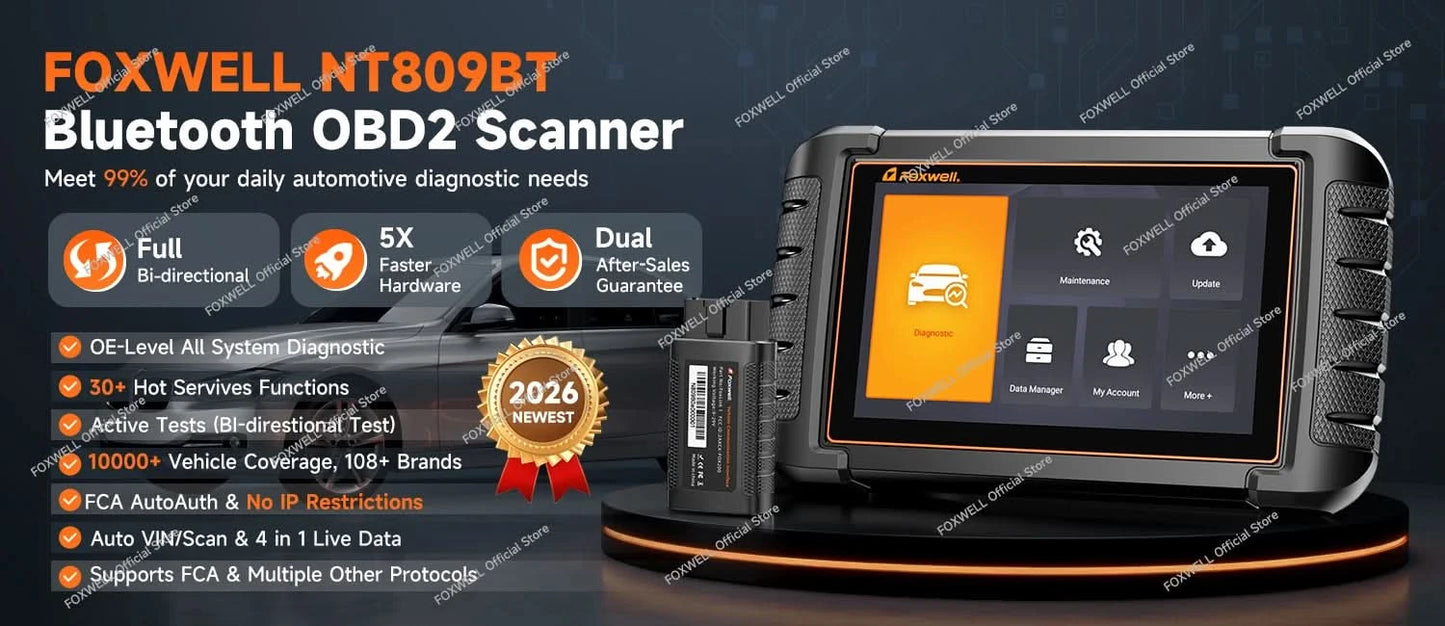 FOXWELL NT809BT OBD2 Bluetooth Car Diagnostic Tool All System Bi-Directional 30+ Reset Code Reader OBD2 Scanner Automotivo