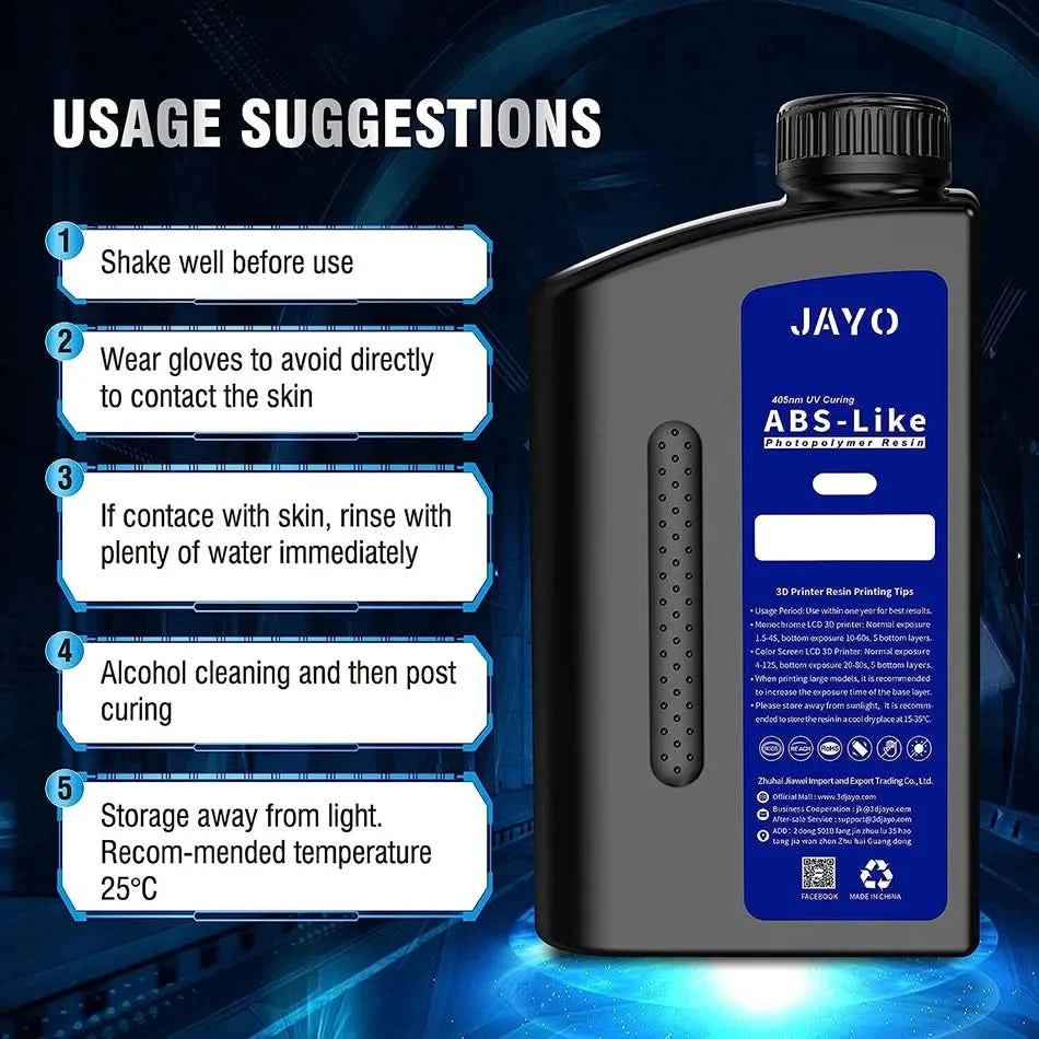 JAYO UV-Harz ABS-ähnlich/Standard/Pflanzlich/Nylon-ähnlich/Wasserwaschbar 1KG 405nm Flüssiges Rapid UV-Härtung für LCD 3D-Druckmaterial