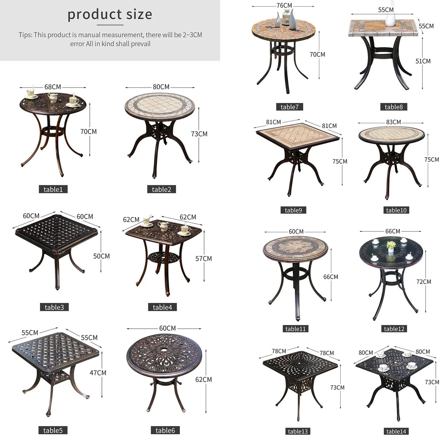 Tile Patio Table Aluminum Frame Outdoor Table Bistro Table All Weather Garden Table Faux Wood Grain Backyard Table Dining Table