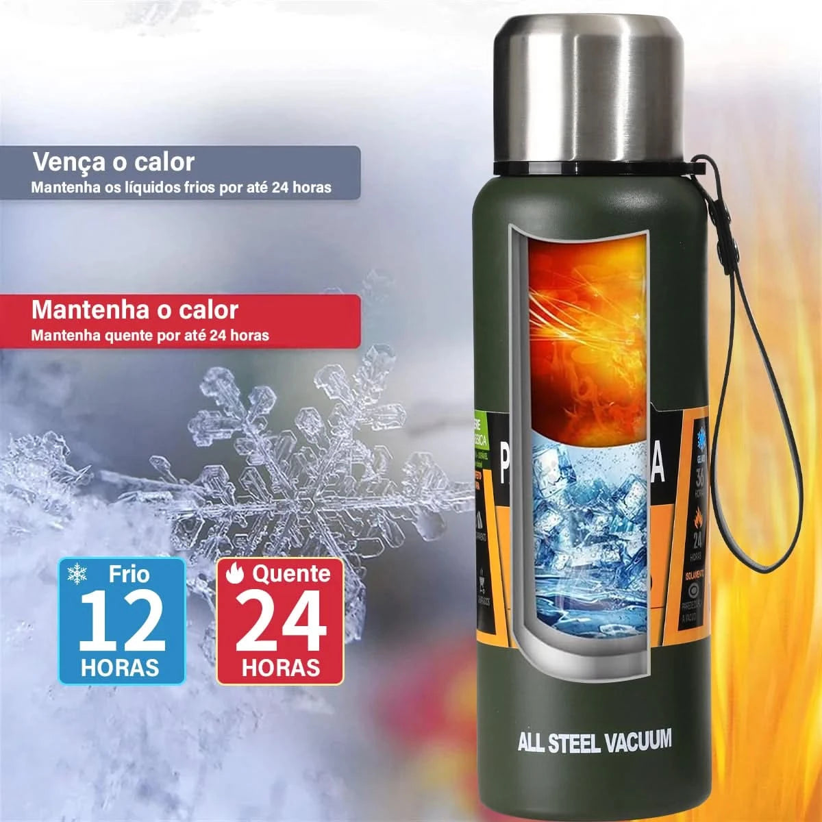 MODUS Tragbare Edelstahl-Thermosflasche, vakuumisolierter Becher mit Kordel, 1000, 1500ml