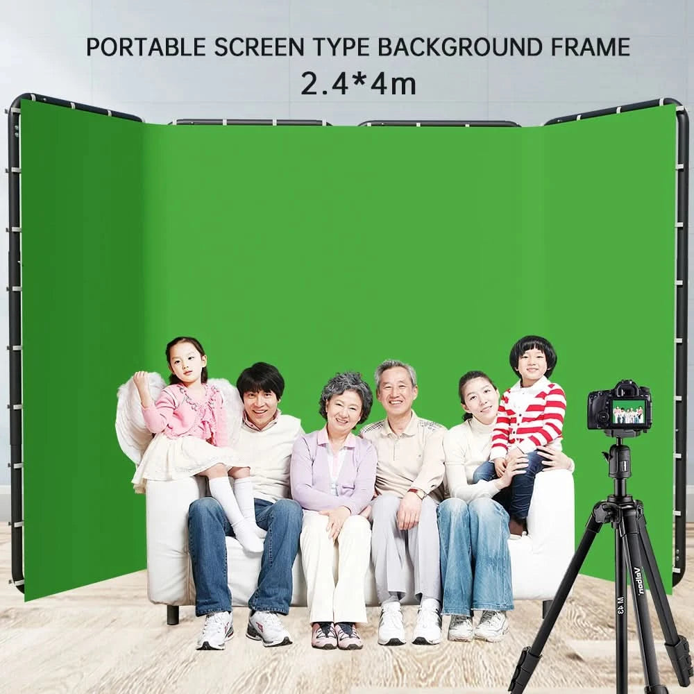 2.4x2.4m Hintergrundrahmen Schwarz/Weiß/Grün/Grau Bildschirmwand Faltbar für Tiktok Live Fotostudio Kit Chromakey Greenscreen-Rahmen