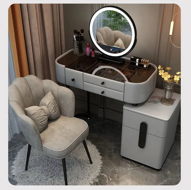 Luxury Jewelery Storage Dressing Table Glass Top Girls Unique Makeup Mirror Beauty Dressing Table Light White Muebles Decoration