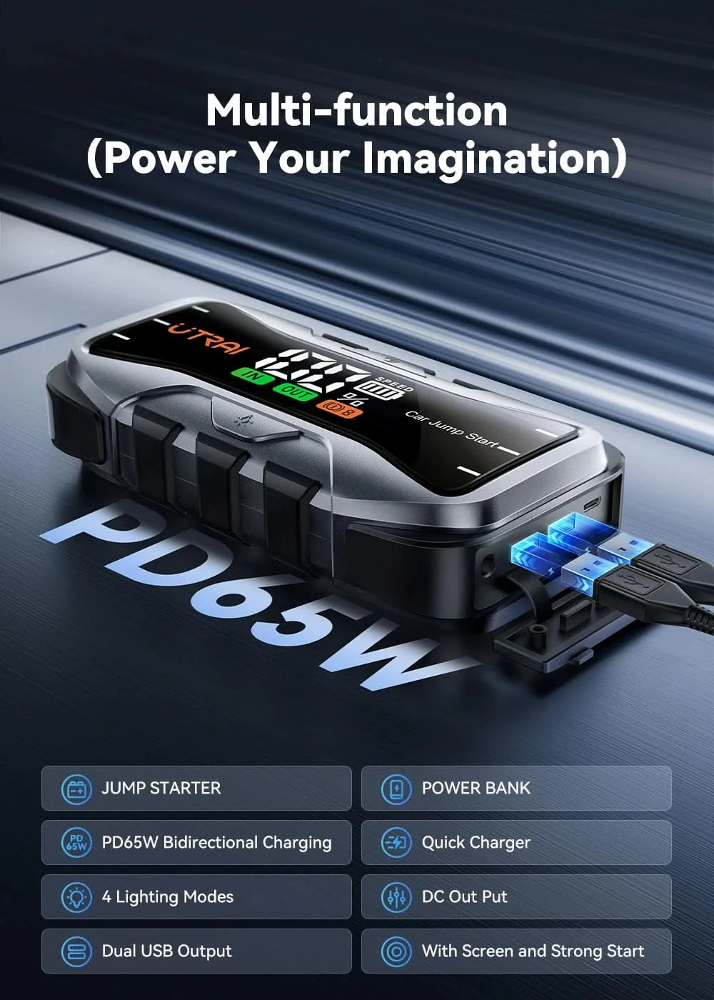 UTRAI Jump Starter 2000A/2500A/4000A/6000A Power Bank Portable Charger Car Booster 12V Auto Starting Device Emergency Car Batter