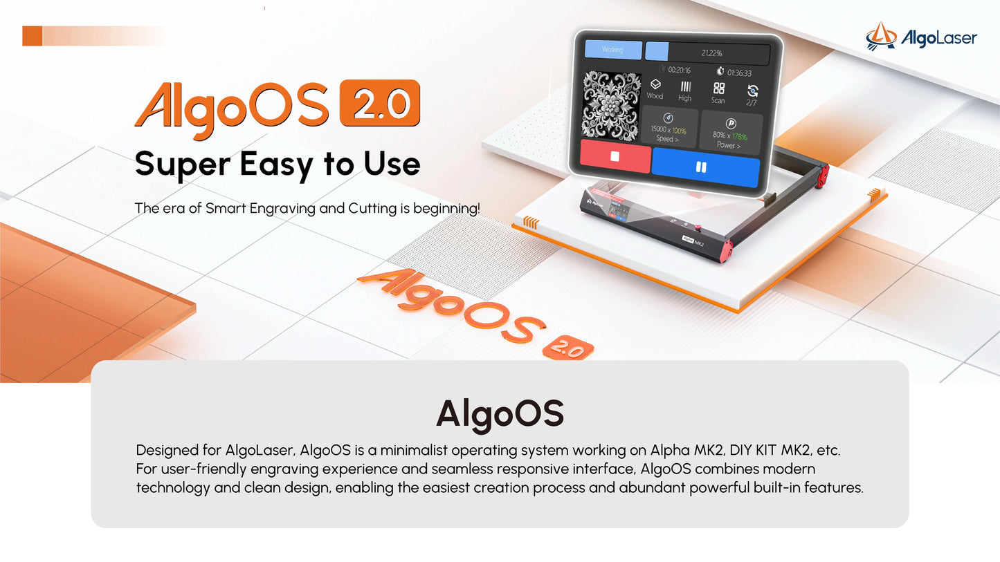 AlgoLaser DIY KIT MK2 10W Laser Engraving Cutting Machine Touch Screen for Wood Metal 10W Output Power Offline Work 400X435MM