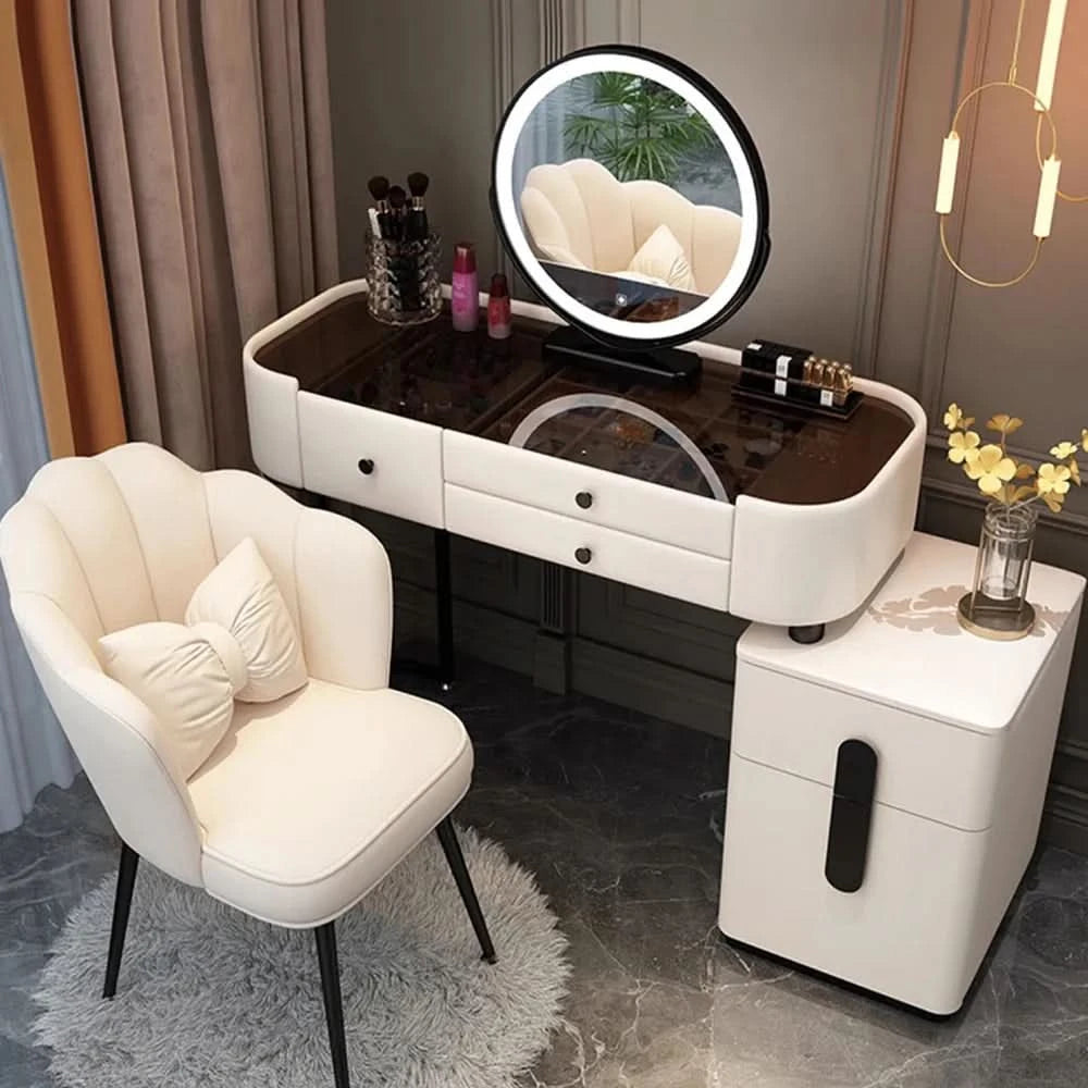 Luxury Jewelery Storage Dressing Table Glass Top Girls Unique Makeup Mirror Beauty Dressing Table Light White Muebles Decoration