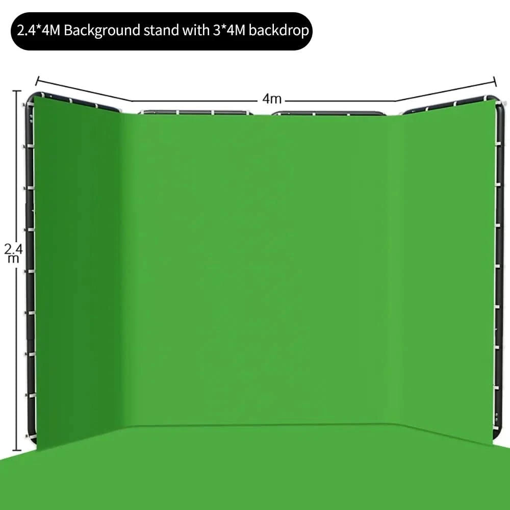 2.4x2.4m Hintergrundrahmen Schwarz/Weiß/Grün/Grau Bildschirmwand Faltbar für Tiktok Live Fotostudio Kit Chromakey Greenscreen-Rahmen