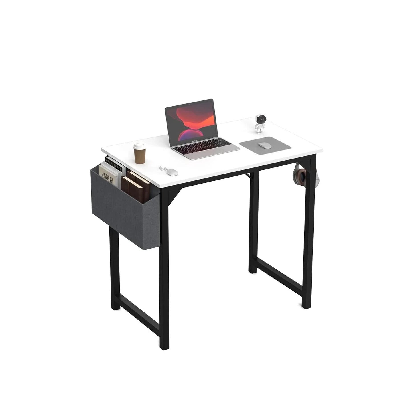 JHK Computertisch Schreibtisch Büro Gaming-Tisch Modern Einfacher Stil Kompakt mit Seitentasche Kopfhörerhaken Leichte Montage