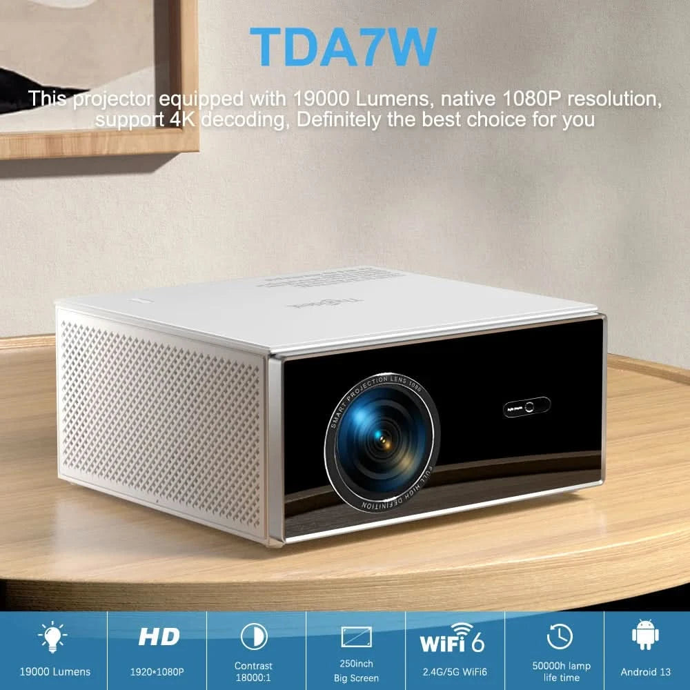 ThundeaL TDA7W Full HD 1080P Projektor Android WiFi 32G Beamer 4K Video TDA7 Sprachsteuerung 3D Smart TV Heimkino-Beamer