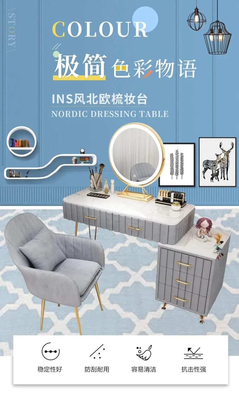 Modern Drawers Dressing Table Makeup Mirror Service Girl Pink Computer Vanity Table Living Room Vestidores Postmodern Furniture