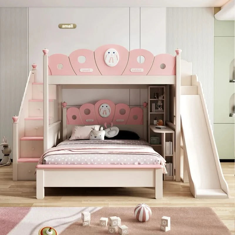 Bed with Wardrobe, Bunk Beds with Slide and Steps,children Bedrooms High Bed, Mebles Enfan, Kids Room Furniture