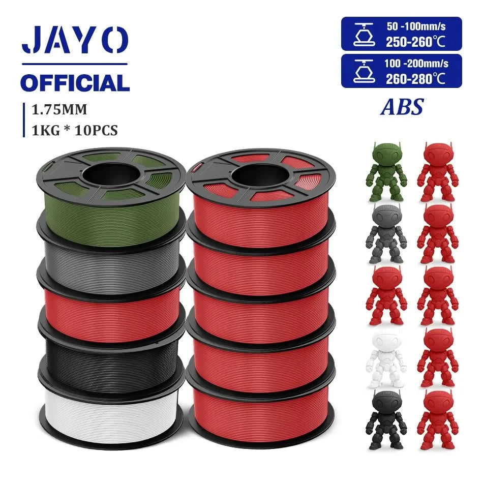 JAYO ABS Filament 1.75mm 3D Printer Filament 10Rolls For FDM 3D Printers 3D Pen Filament Refills 1KG/Roll 3D Printing Materials