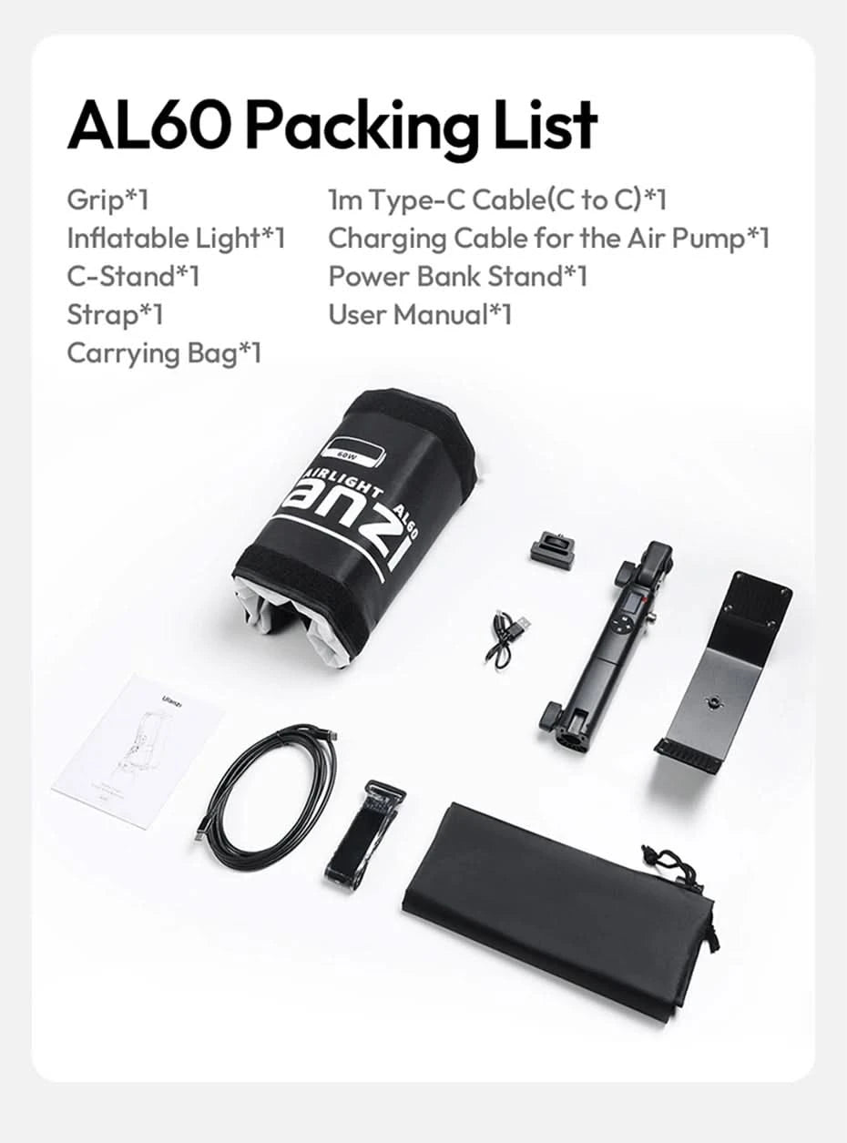 Ulanzi AL60 60W / AL120 120W Inflatable Air Tube Light APP Control LED Video Light Bi-Color Light Stick w Handle for Photography