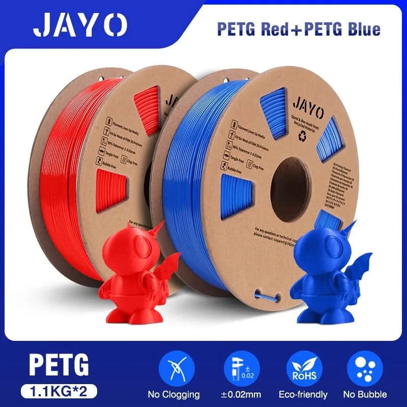 JAYO PETG/PLA/SILK/PLA Meta/PLA+/ABS 2 Rollen 3D-Drucker-Filament 1,75 mm Kreatives Modellmaterial für Kinder für 3D-Stift-Filament