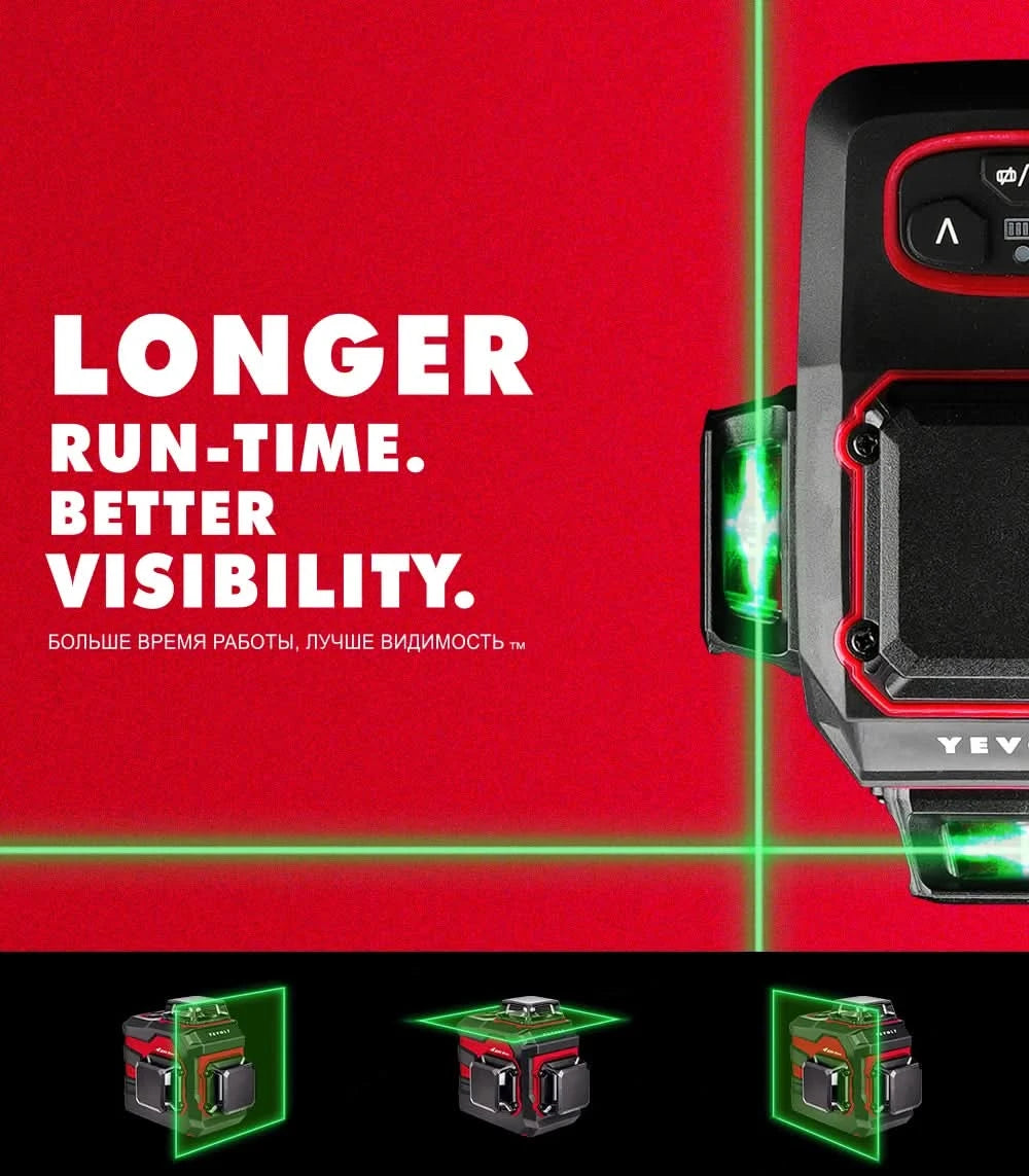YEVOLT Laser Level Green 12/16-Line 3/4-Plane Self-leveling 360 Horizontal & Vertical Accurate Measuring Tool-YVGLL4XS-Series
