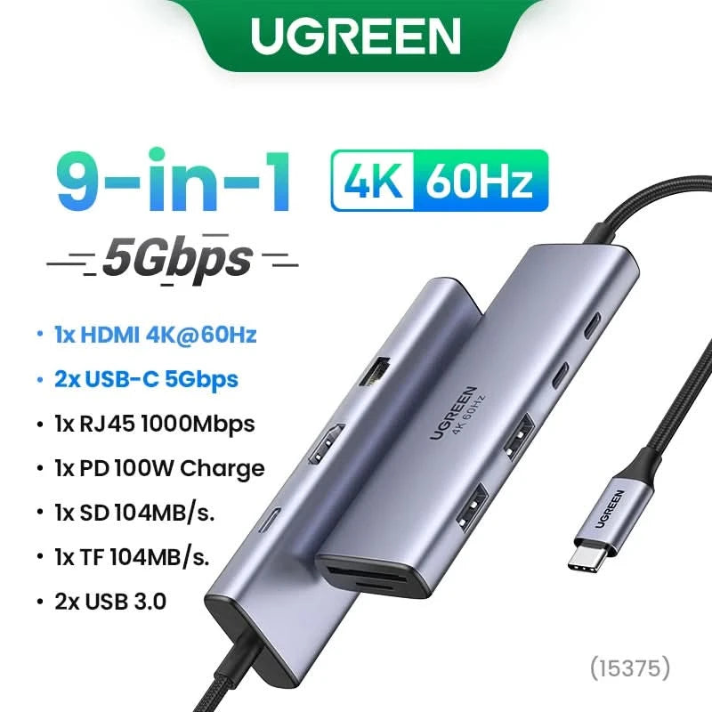 UGREEN Dual HDMI USB-C HUB 8K 4K HDMI Adapter 10-in-1 Splitter mit RJ45 USB3.0 PD 100W Dock für MacBook Pro Air Laptop USB HUB