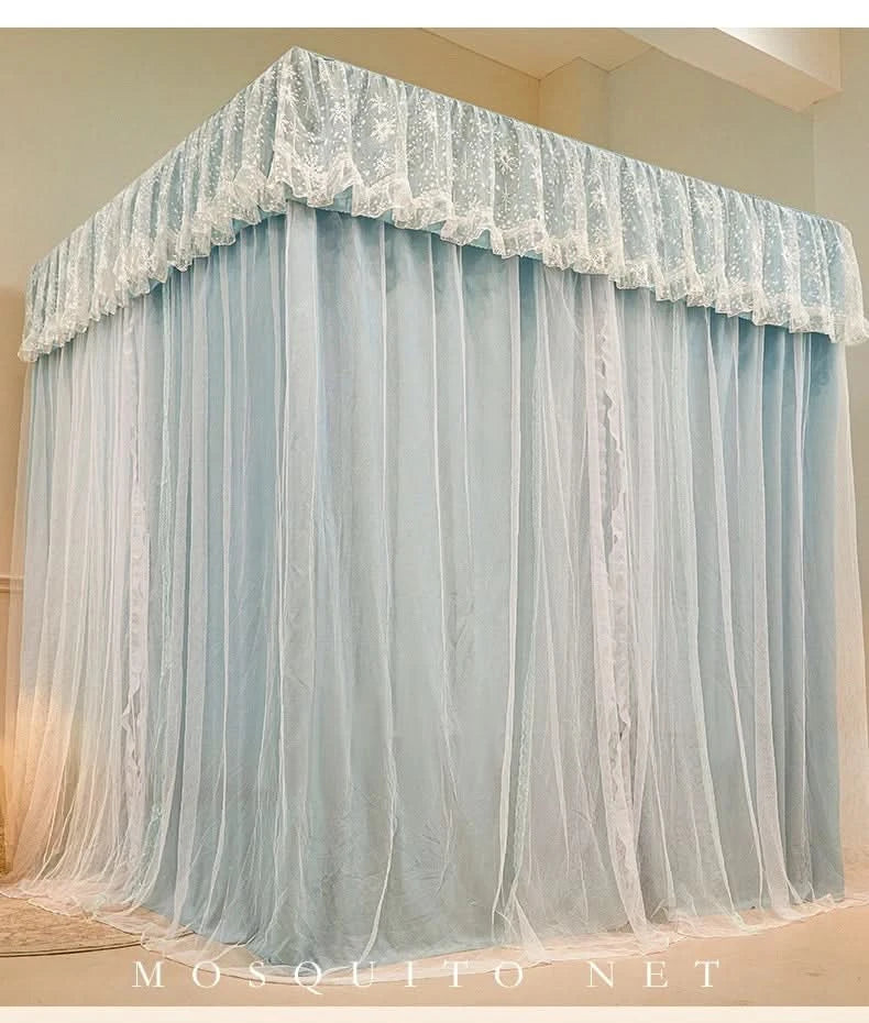 Four Season Bed Curtain Canopy for Girl Room Palace Mosquito Net with Frame Romantic Shading Three-door Bedcover Decor