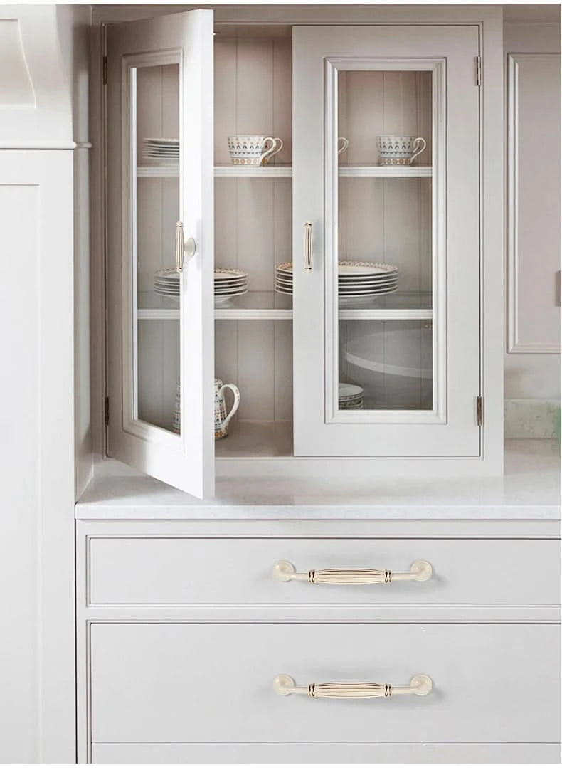 KAK Zinc Aolly Ivory White Cabinet Handles Kitchen Cupboard Door Pulls Drawer Knobs European Fashion Furniture Handle Hardware