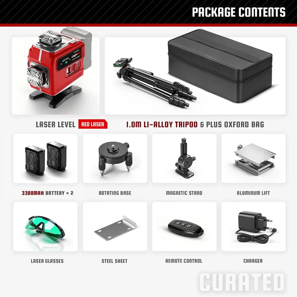 YEVOLT YVGLL4LD16 4-Plane Red Laser Level 4D 16 Lines with  All Day Work Self-Leveling Measuring Horizontal & Vertical Tools