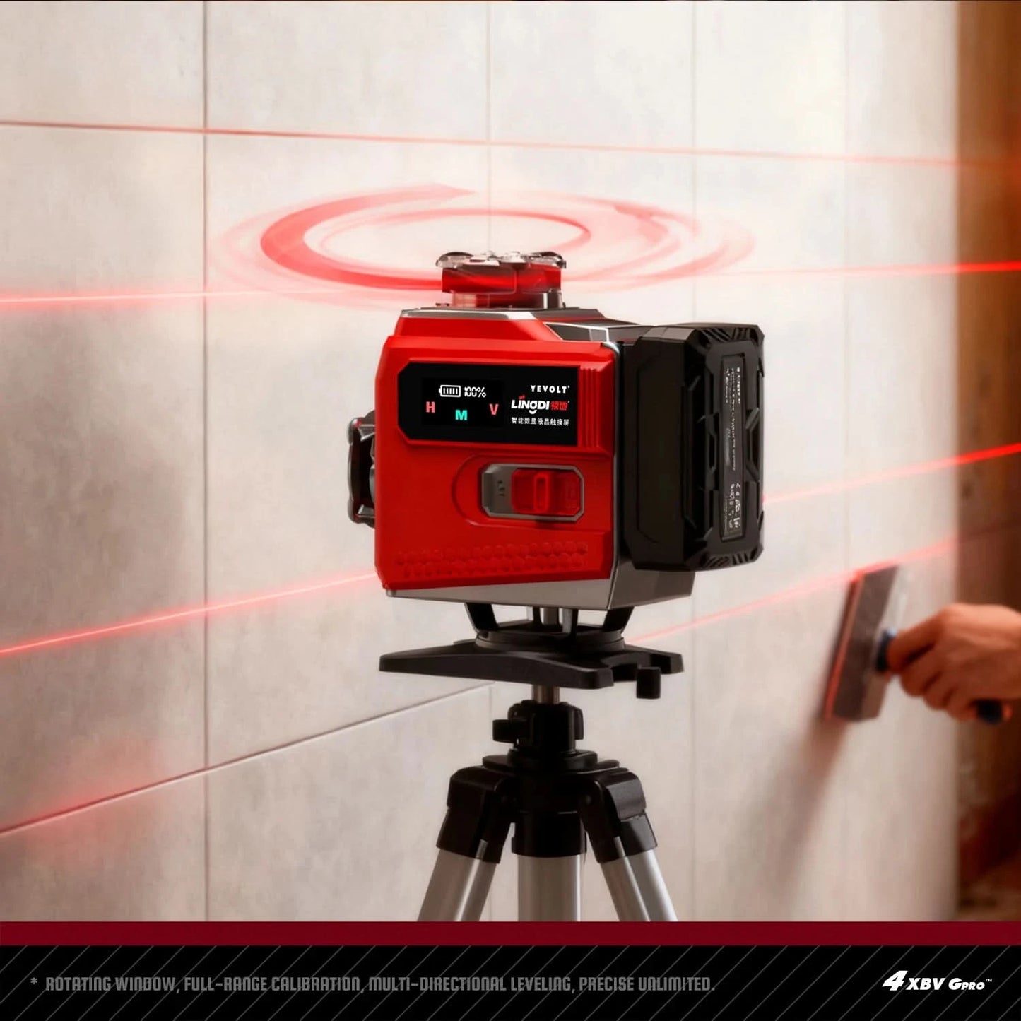 YEVOLT YVGLL4LD16 4-Plane Red Laser Level 4D 16 Lines with  All Day Work Self-Leveling Measuring Horizontal & Vertical Tools