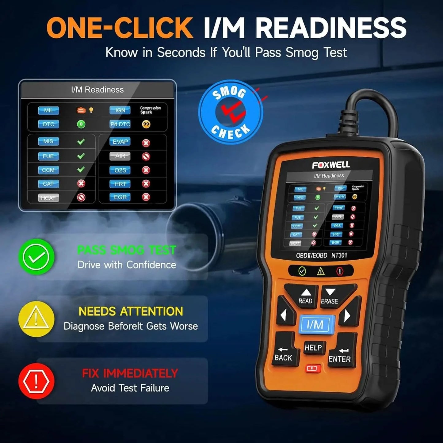 FOXWELL NT301 OBD2 Scanner Motorkontrollleuchte Code-Lesegerät Professioneller ODB2 OBD2 Fahrzeugdiagnosescanner Auto-Diagnosetools PK ELM327