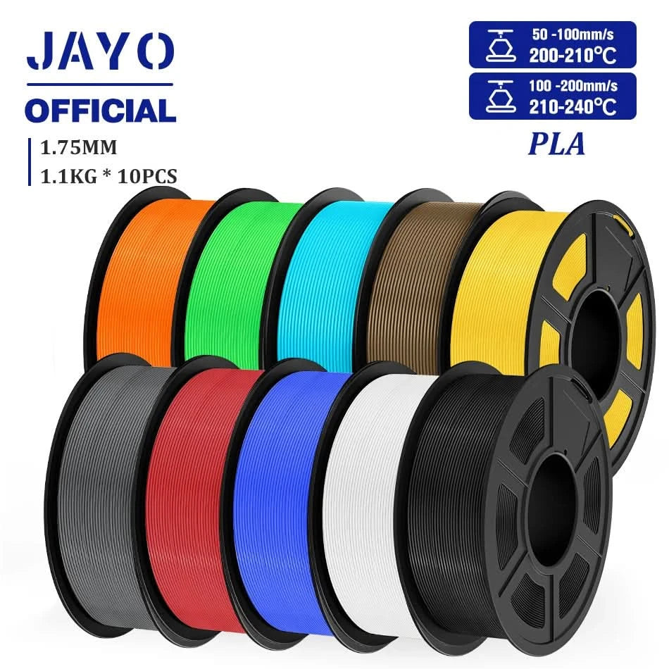 JAYO PLA Filament 1,75MM 10 Rollen/Set PLA 3D-Druckerfilament Multicolor für FDM 3D-Drucker Sauber gewickelte 3D-Druckmaterialien