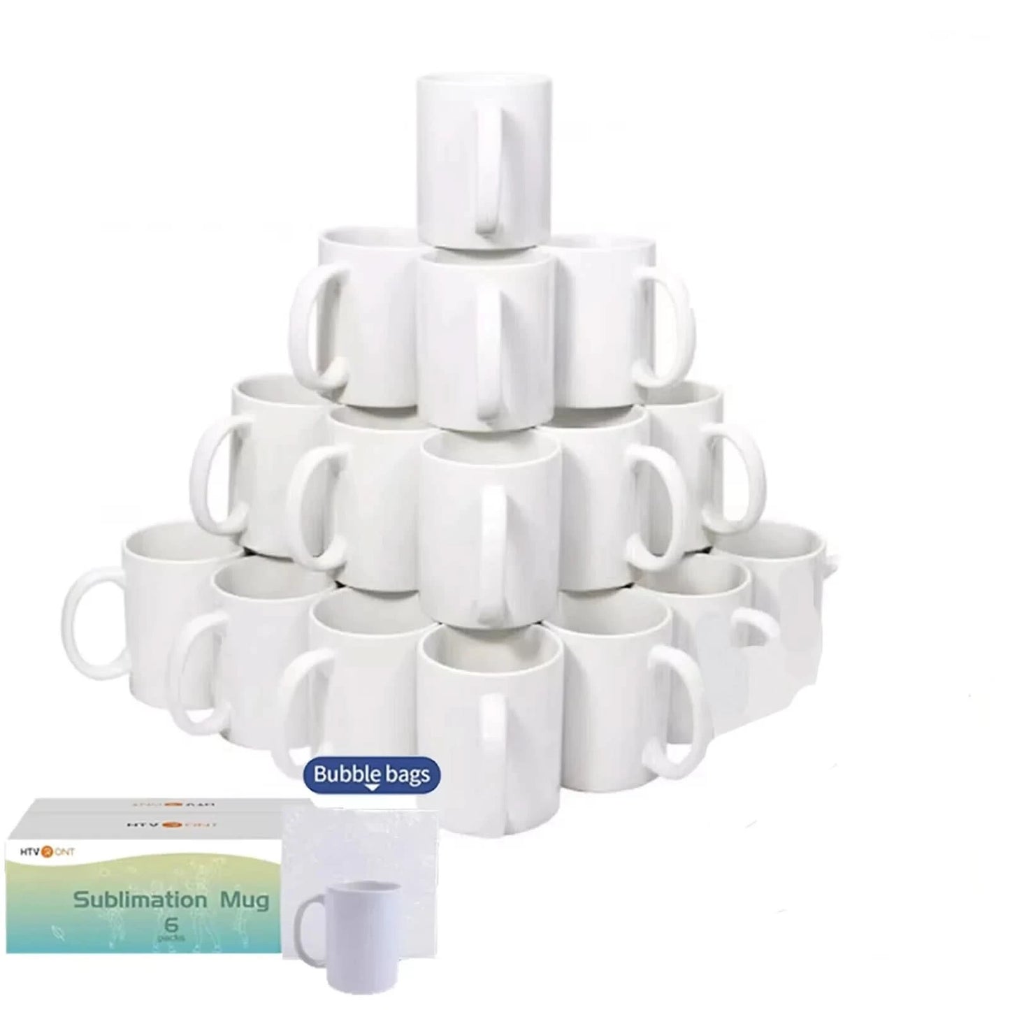 HTVRONT Sublimationsbecher 11oz Keramik-Sublimationsbecher Leere Kaffeebecher Weiß Keramik-Fototassen mit Luftpolsterfolie