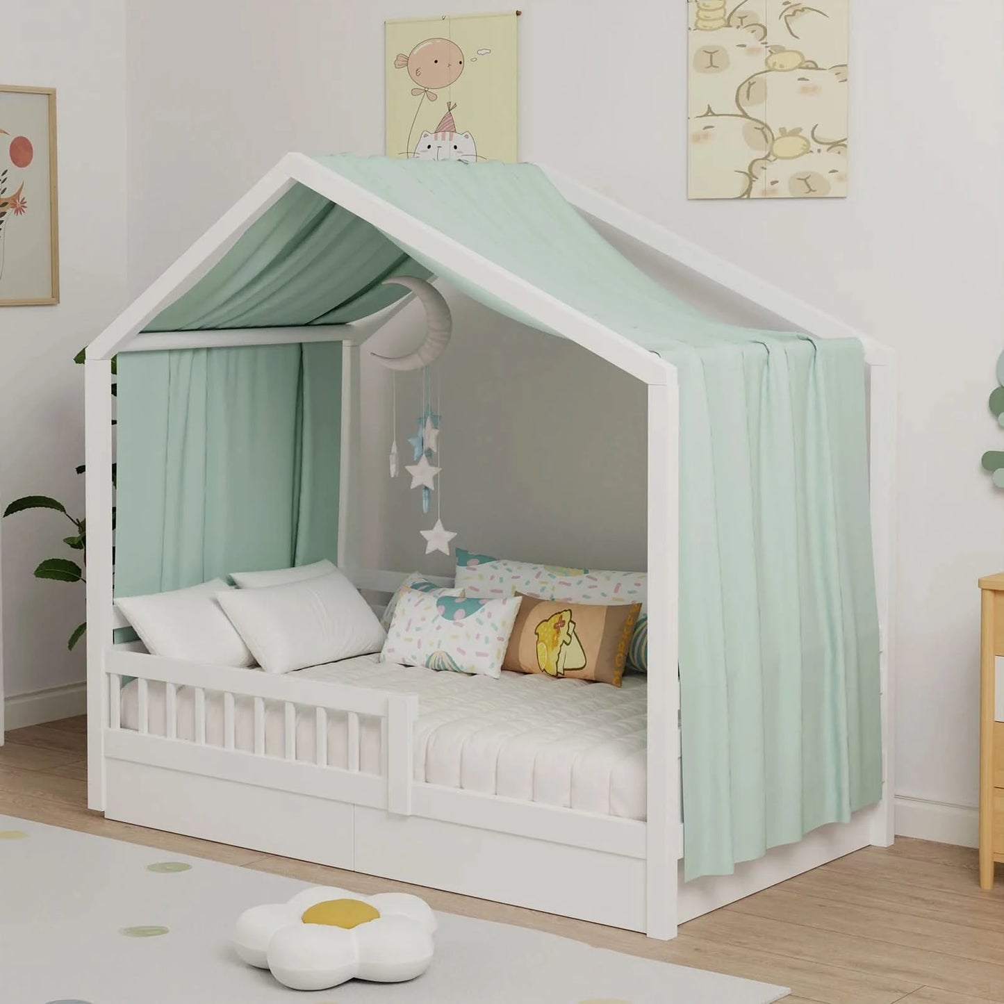 House Bed Canopy, Bed Canopy House Beds Made of Cotton Muslin, Fabric Canopy for House Canopy  Bed Children's Room Decoration
