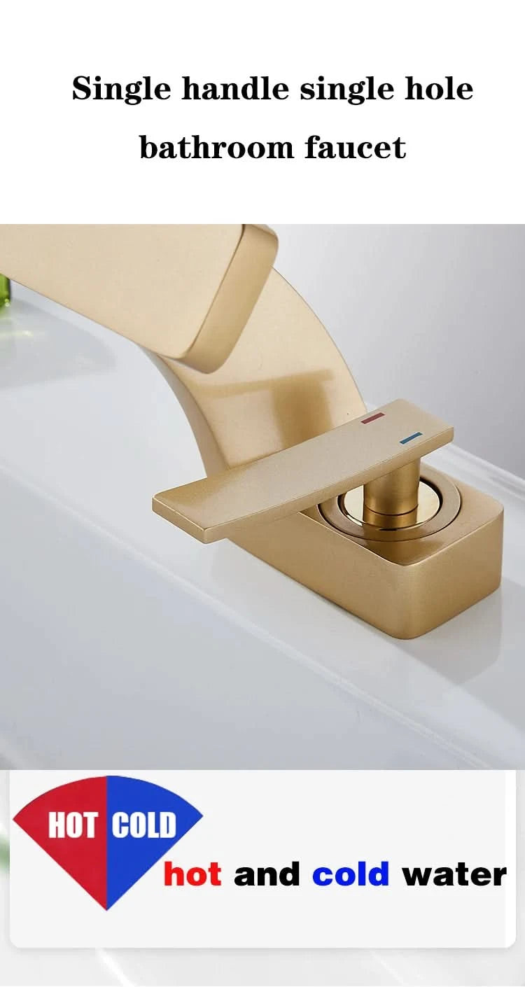 TOLM Brass Black Gold Basin Faucet Bathroom Sink Faucets Hot Cold Water Mixer Crane Deck Mounted Single Handle Hole Bath Kitchen