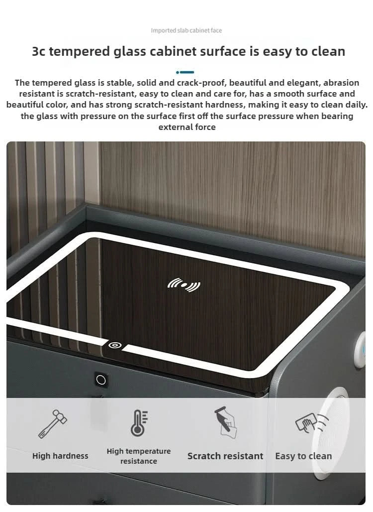Bedside Table with Wireless Charging – 2-Tier Smart Nightstand with Lockable Drawer & Rechargeable LED Light