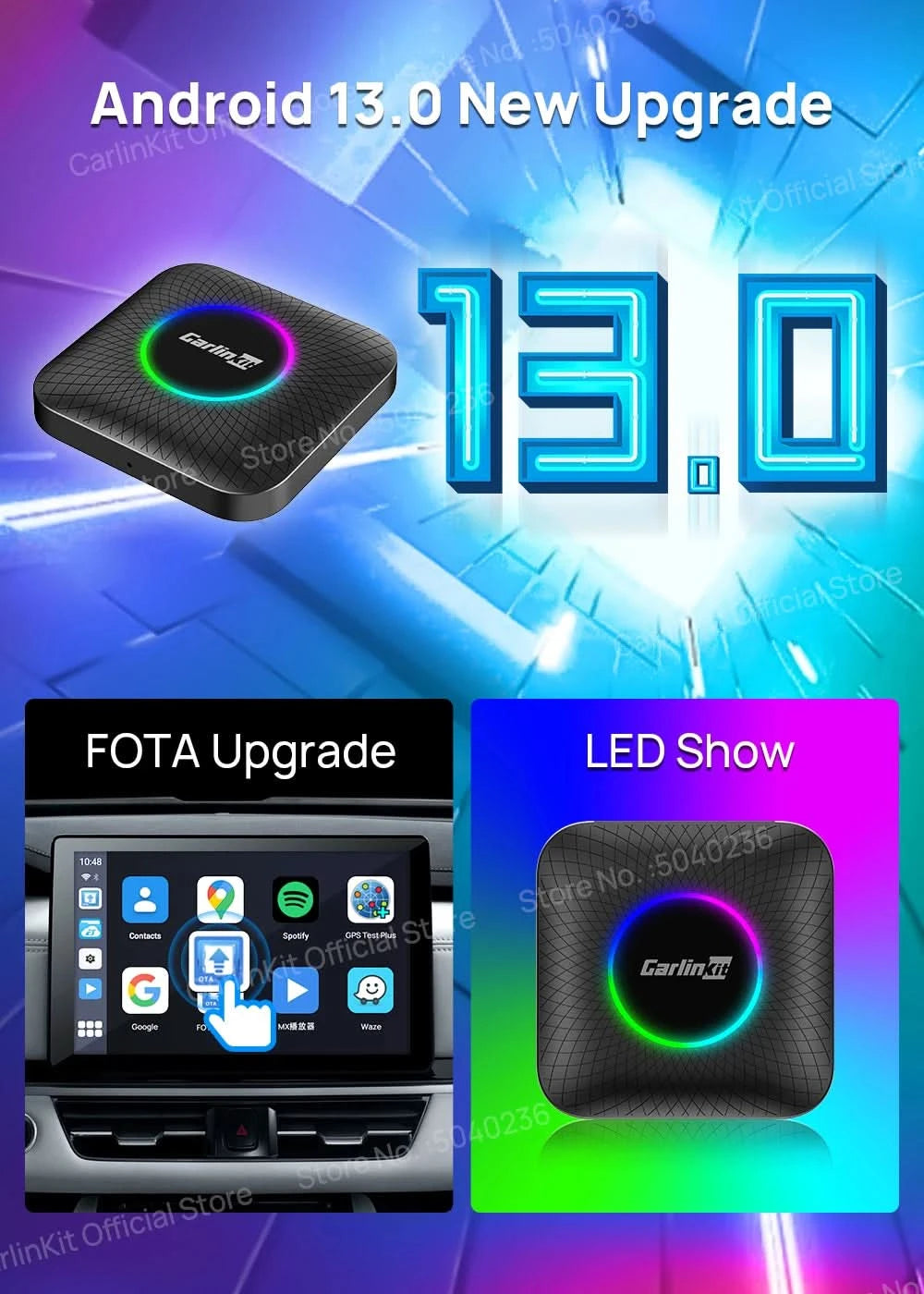 2026 CarlinKit CarPlay AI Box Android 13.0 SM6225 8-Core Android Auto Wireless CarPlay Adapter 2.4+5GGPS 64G 128G FOTA-Upgrade