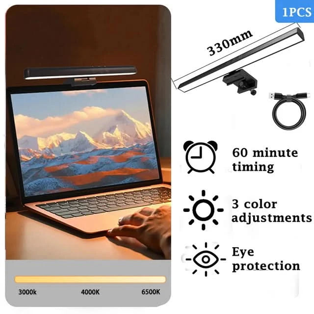 Clip Table Lamp Led Monitor Light Stand USB 3 Color Modes and 10 Dimmable Reading Lights for Study Office Double Head Desk Lamp