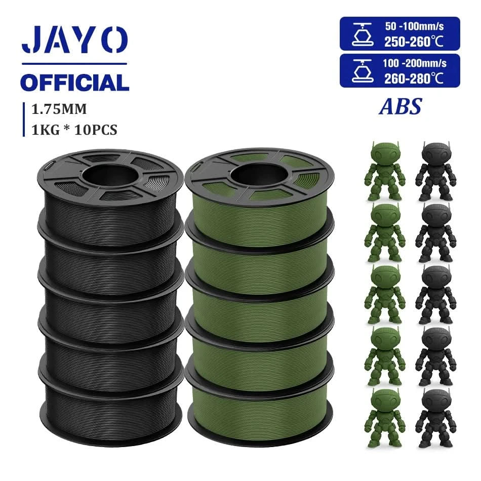 JAYO ABS Filament 1.75mm 3D Printer Filament 10Rolls For FDM 3D Printers 3D Pen Filament Refills 1KG/Roll 3D Printing Materials