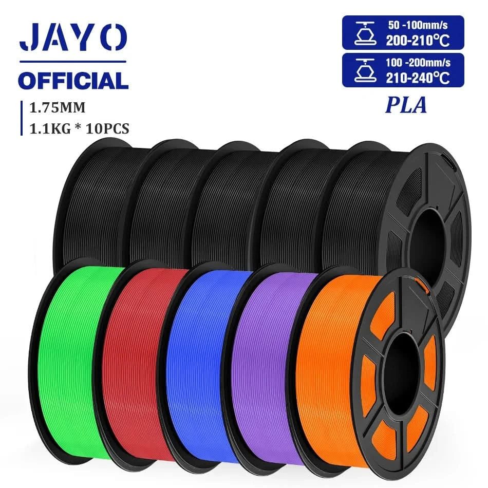 JAYO PLA Filament 1,75MM 10 Rollen/Set PLA 3D-Druckerfilament Multicolor für FDM 3D-Drucker Sauber gewickelte 3D-Druckmaterialien