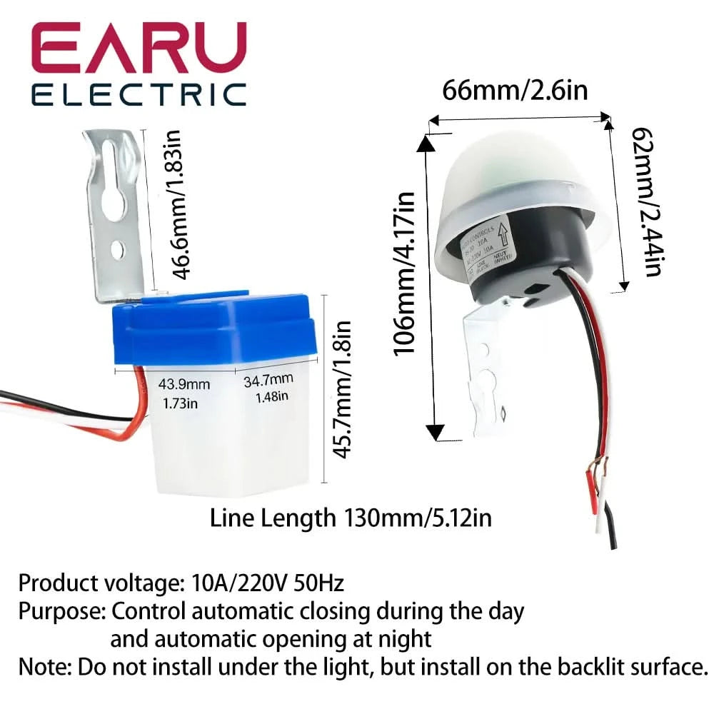 Automatischer Ein-/Aus-Lichtschalter für Straßenlaternen mit Fotozelle DC 24V AC 110V 220V 50-60Hz 10A Lichtsensor-Schalter
