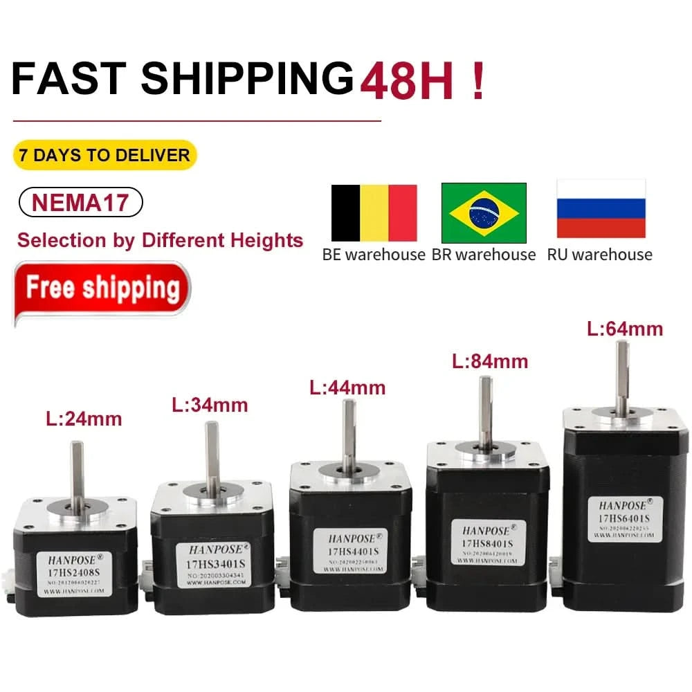 HANPOSE Nema17 Schrittmotor, Drehmoment 78 oz-in (52 N-cm), Strom 1,8 A. Modelle 17HS8401 17HS 2408 17HS3401S 17HS4401S 17HS6401S