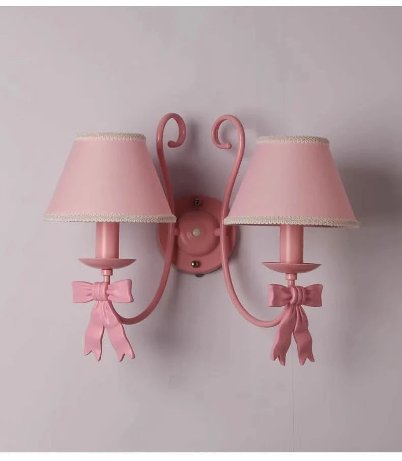 Pink Princess Room Wall Lamps Cute Bow Decor Lamp Modern Romantic Warm Children's Room Girl Bedroom Bedside Wall Hanging Lights