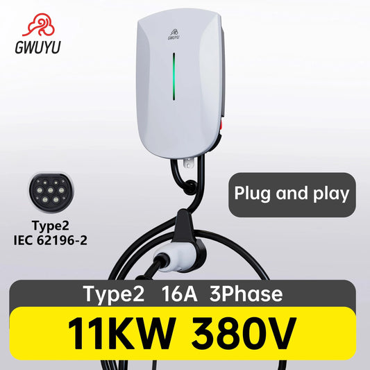Wallbox EV Charger 32A 7KW 16A 11KW 22KW 3Phase Electric Vehicle Charging Station Type2 IEC62196-2 Socket 5m Cable Plug and Play