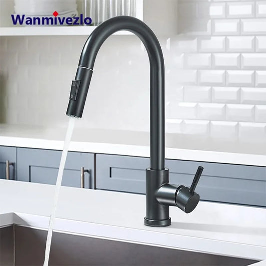 Wanmivezlo Pull Out Kitchen Faucets 360° Rotation Kitchen Mixer Tap Single Lever Mixer Tap Kitchen Sink Cold Hot Water Tap