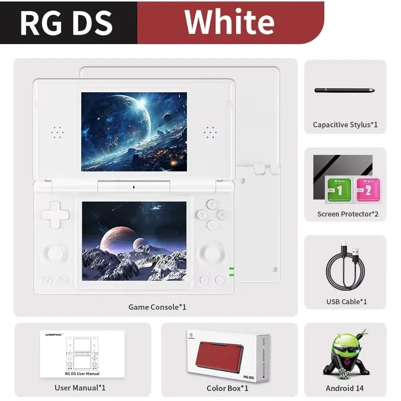 ANBERNIC RG DS Handheld-Spielekonsole 4" IPS Multi-Touchscreen Android RK3568 64-Bit 4000mAh Dual-Screen Flip-Videospieler