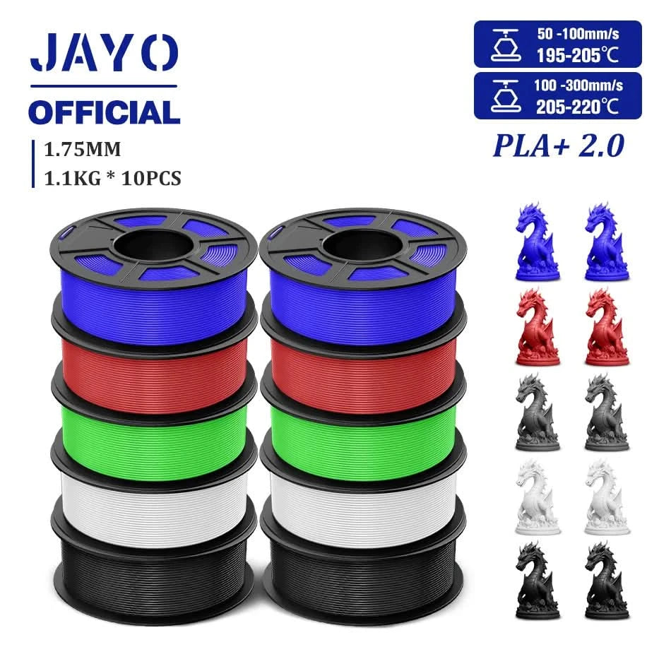 JAYO 3D Filament 1.75mm PLA / PLA Plus / PLA Meta/ Seiden-PLA+/PLA Matt 3D-Drucker-Filament 1.1KG Für FDM Multicolor Set 10 Rollen