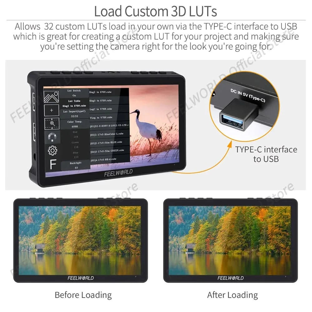 FEELWORLD F5 Pro V4 6 Zoll DSLR-Kamera-Feldmonitor Touchscreen 3D LUT FHD1920 1080 4K HDMI Video Fokusassistent für Gimbal