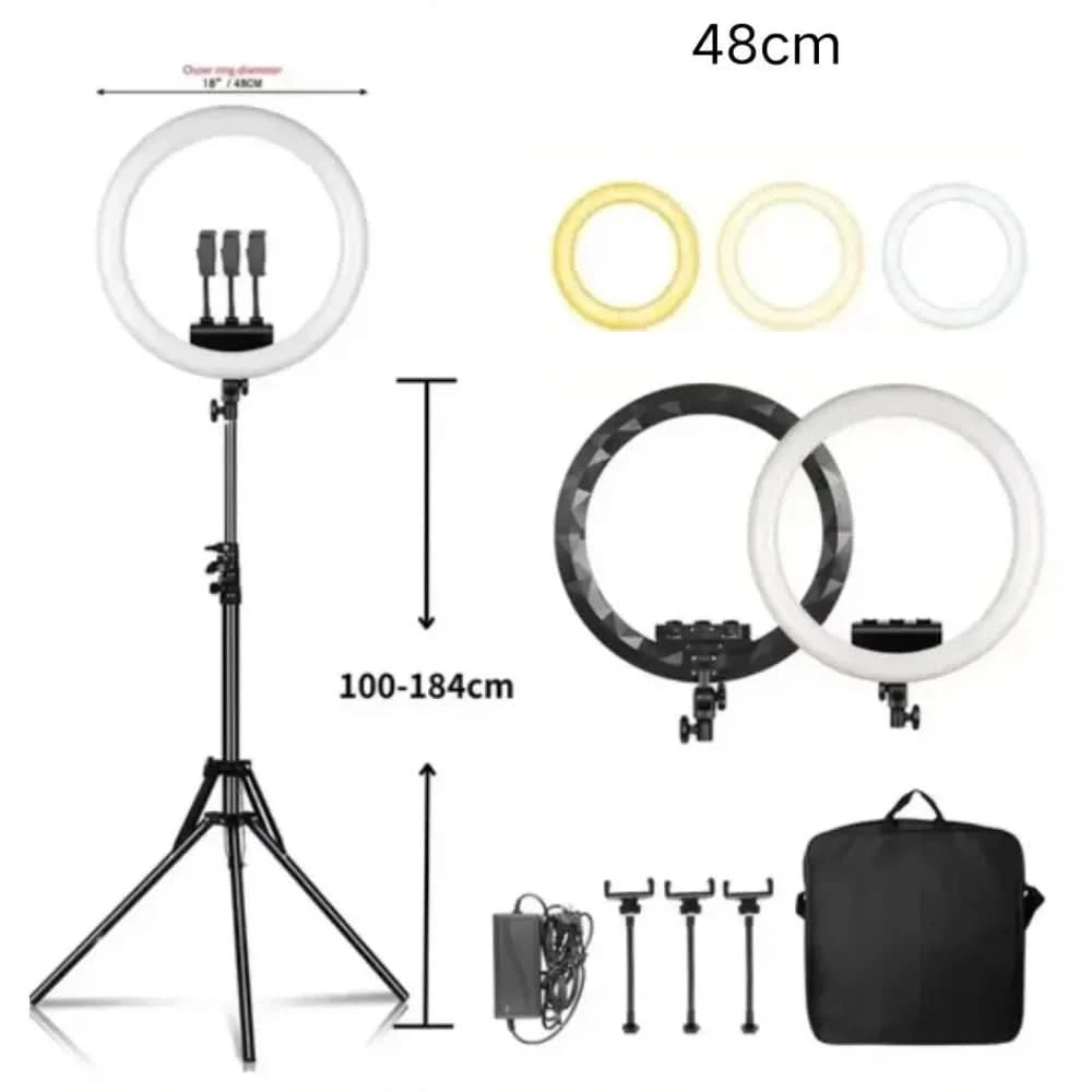 SH 18 Zoll Drehknopfringlicht LED Selfie Video Lampe mit Stativ Handyhalterung für YouTube Live Beleuchtung Foto Fotostudio