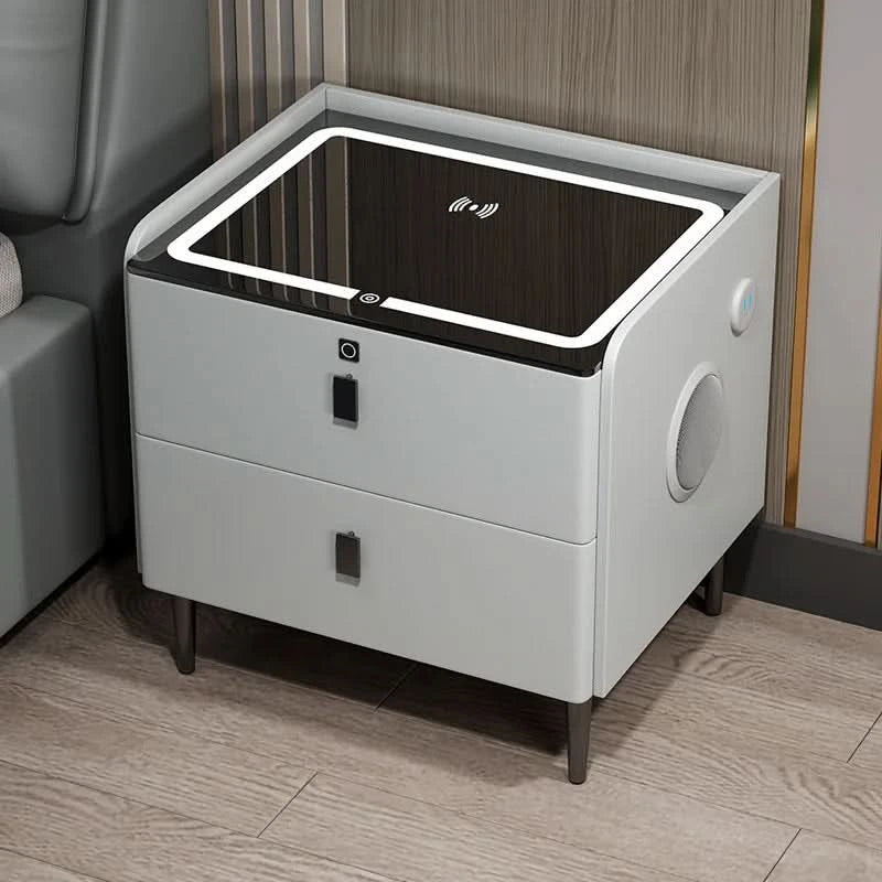 Bedside Table with Wireless Charging – 2-Tier Smart Nightstand with Lockable Drawer & Rechargeable LED Light