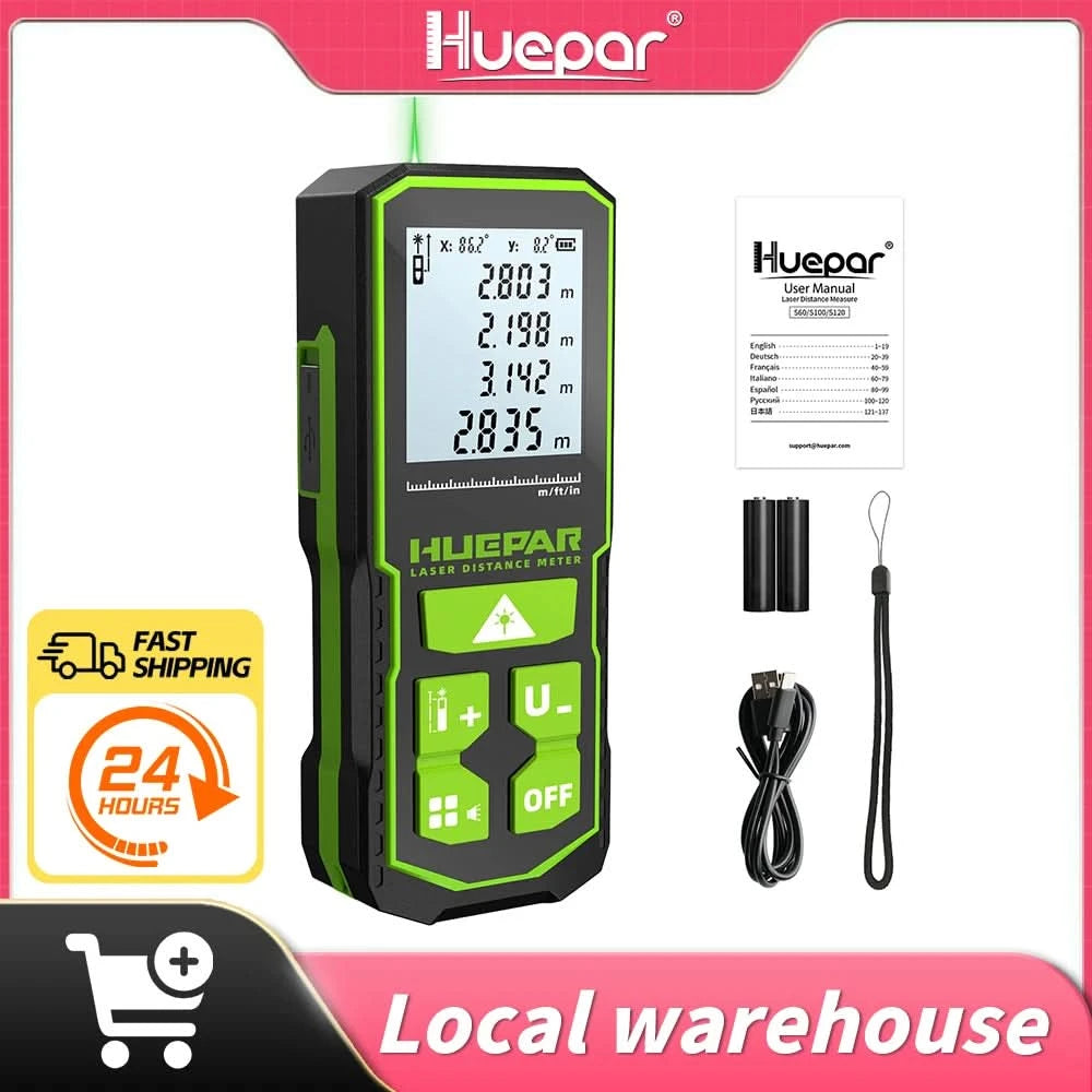 Huepar Laser-Entfernungsmesser Digitaler Laser-Distanzmesser 60M 100M 120M Messen Laserband Grüner Strahl