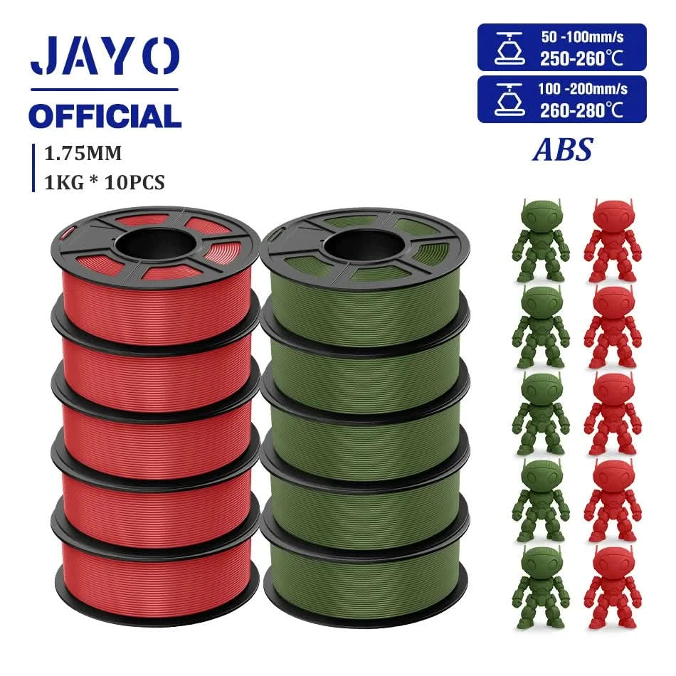 JAYO ABS Filament 1.75mm 3D Printer Filament 10Rolls For FDM 3D Printers 3D Pen Filament Refills 1KG/Roll 3D Printing Materials
